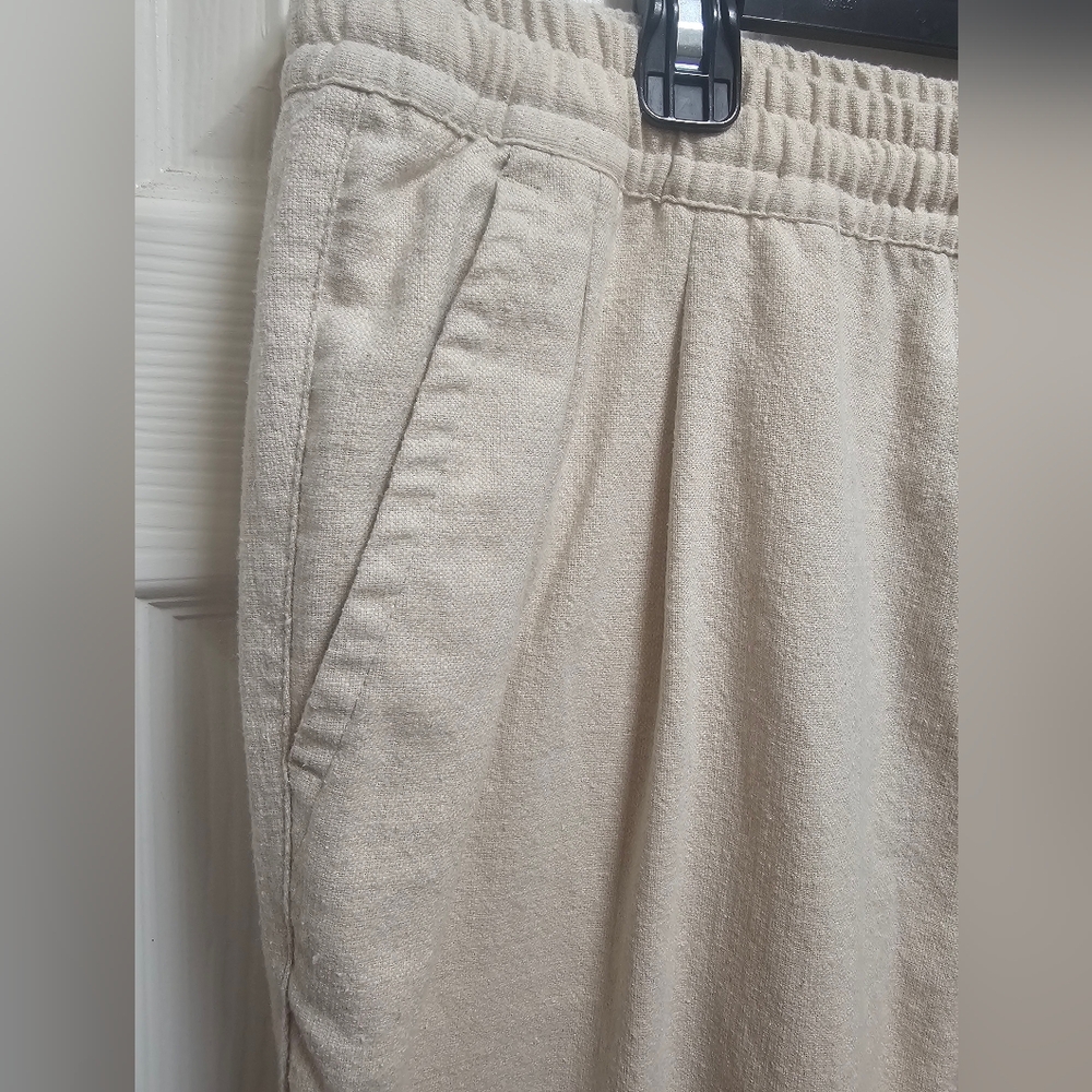 Zara Ivory Relaxed Cotton Pants Size XL Beige Drawstring Waist Casual Pockets - Picture 3 of 10